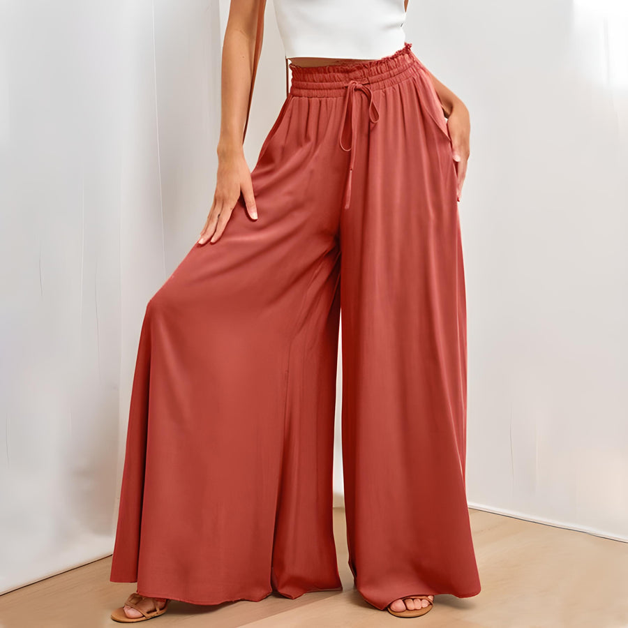 High-waisted wide-leg dress pants in red, product image