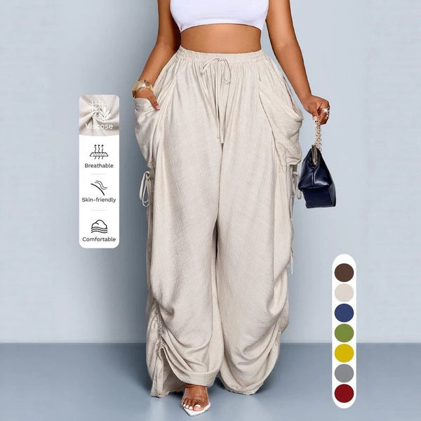 Retro pleated drawstring wide-leg pants product image