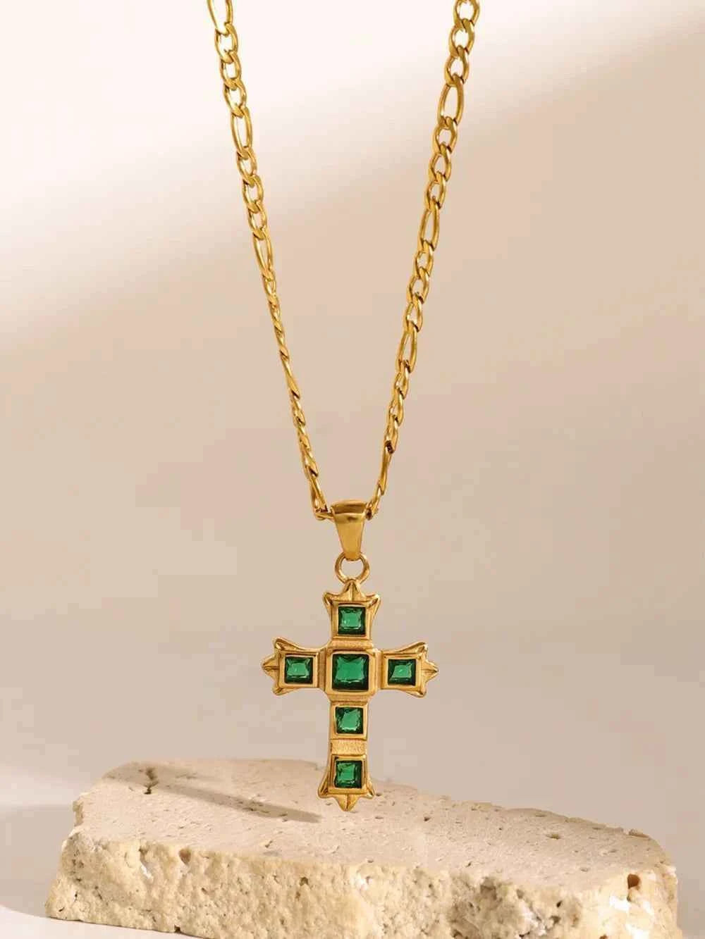 Zircon cross pendant necklace in stainless steel — additional view 4