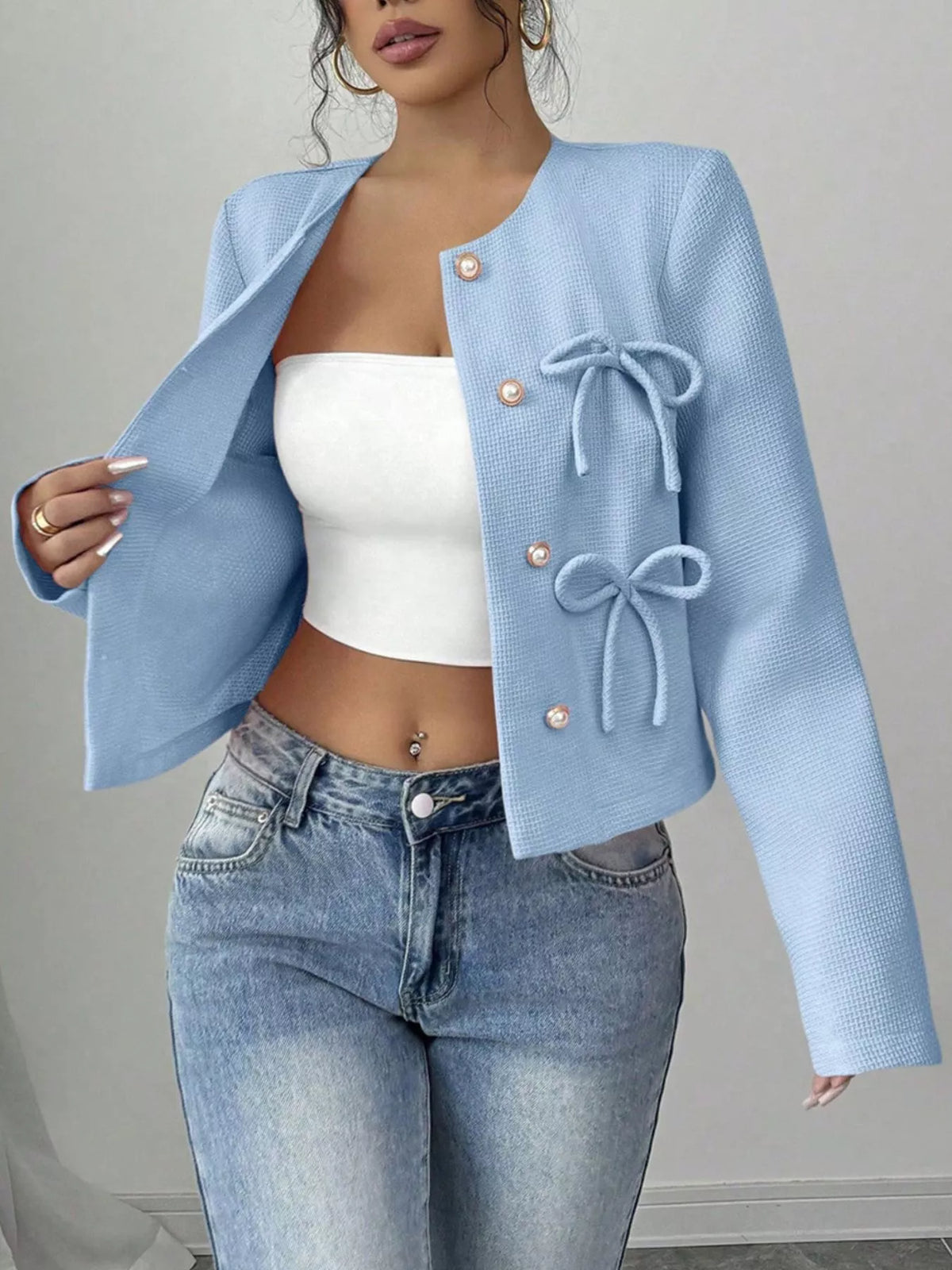 Bow Detail Cropped Outerwear, product view 17
