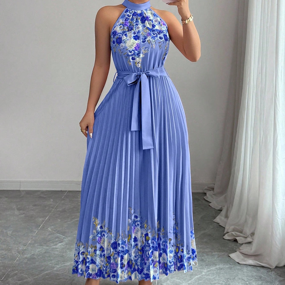 Women's Floral Print Pleated Maxi Dress, front product view