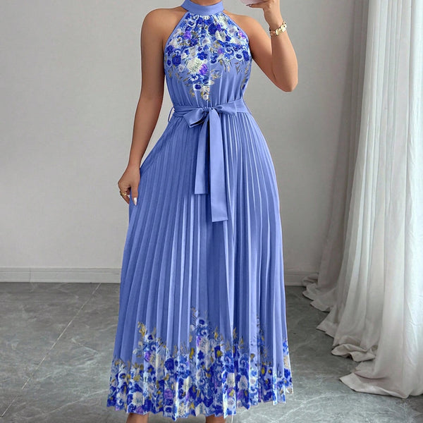 Women's Floral Print Pleated Maxi Dress, front product view