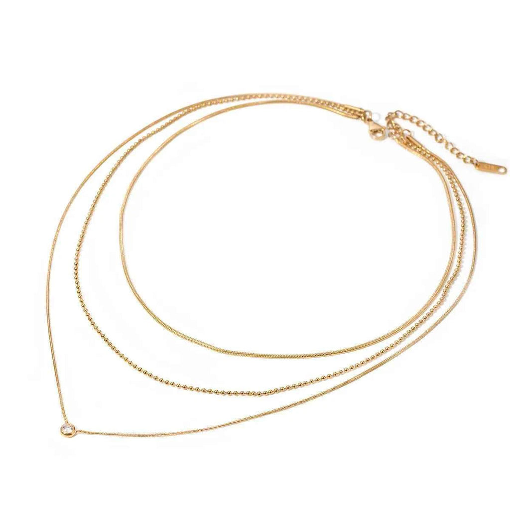 Triple chain layered necklace in 18K gold-plated finish — additional view 5