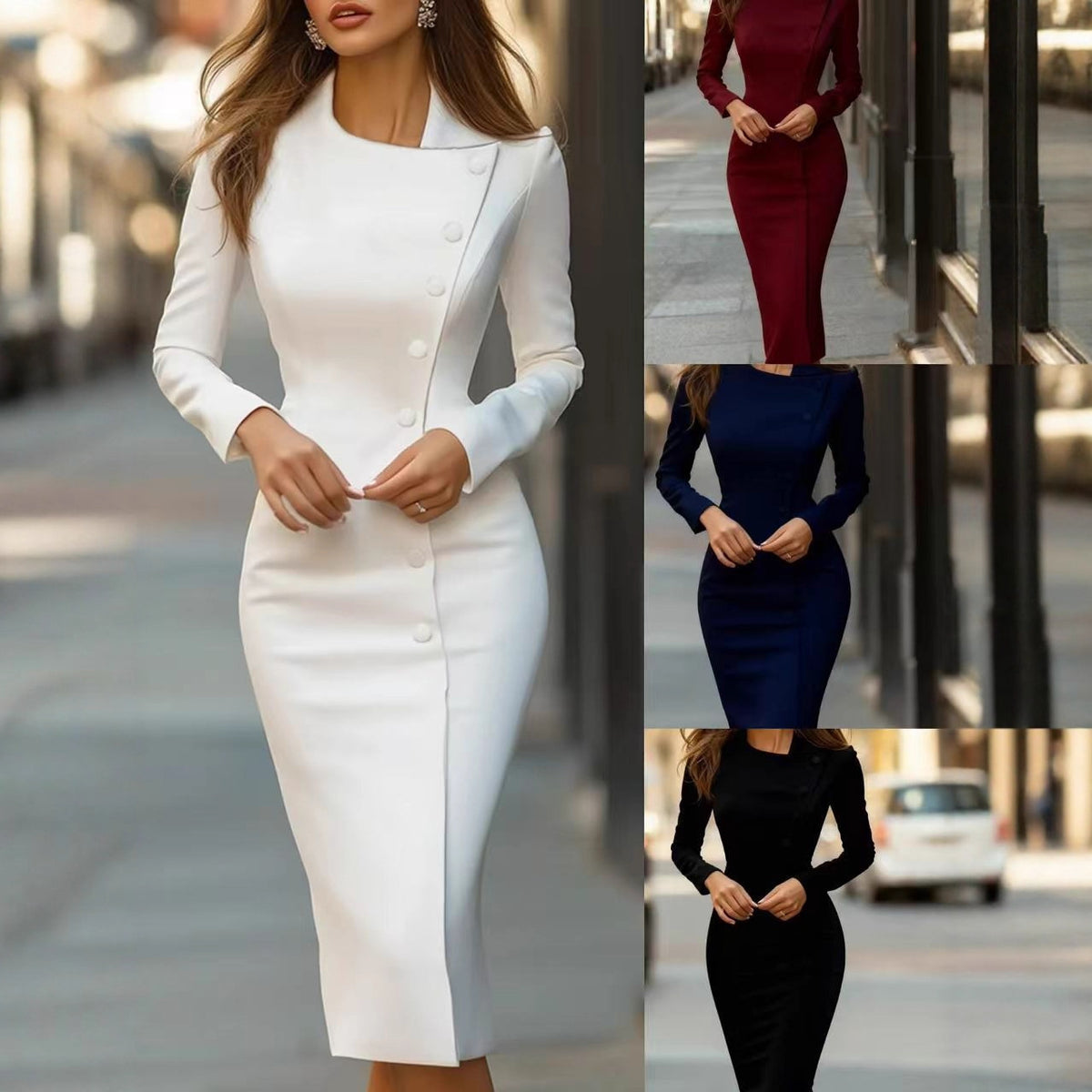 Asymmetric Single-Breasted Slim Dress additional product view