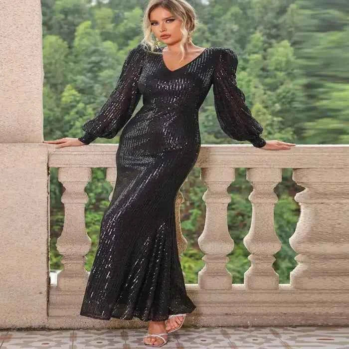 Sequin V-neck maxi dress — primary view 主圖