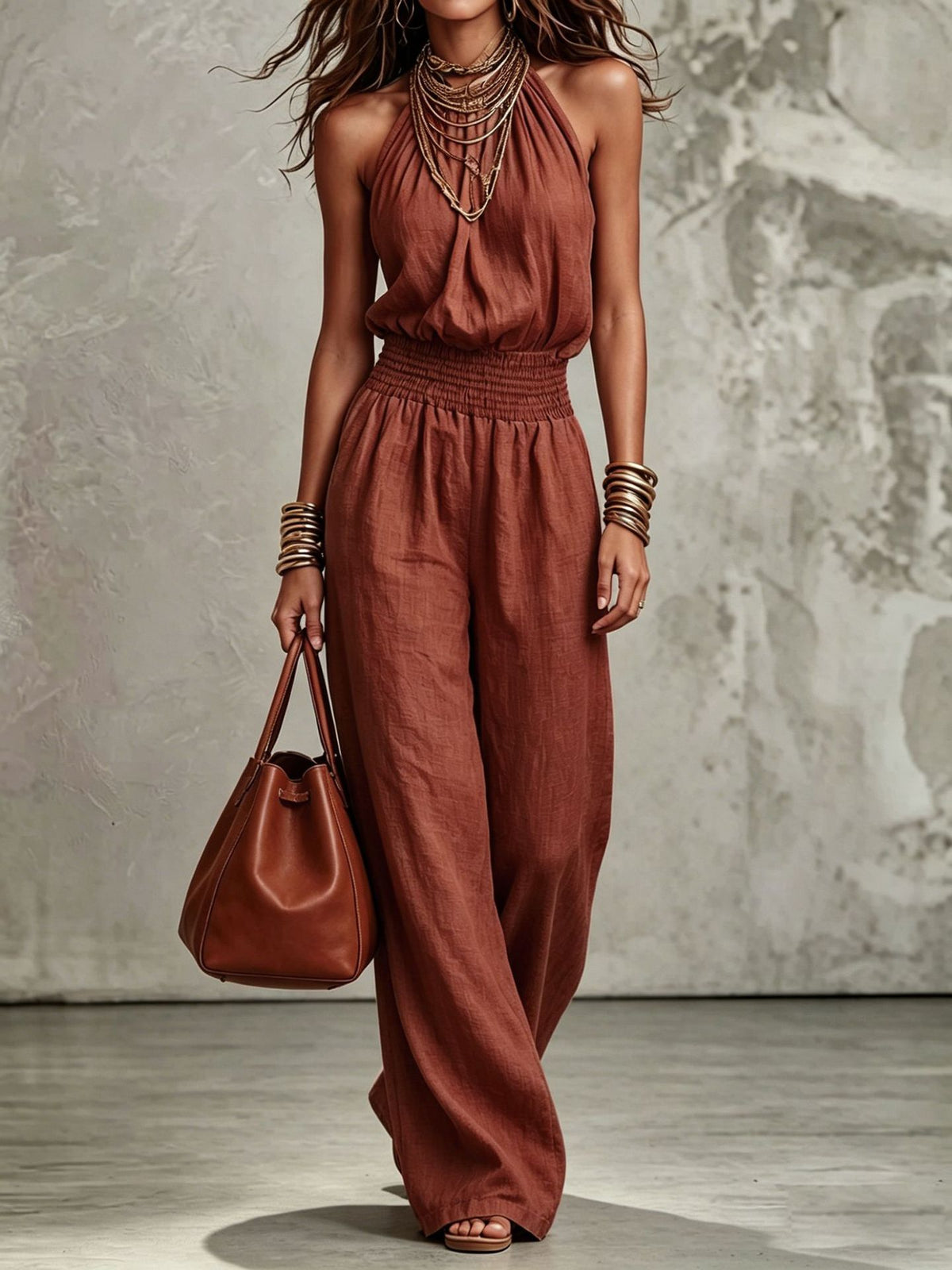 Backless lace-up halter jumpsuit product image