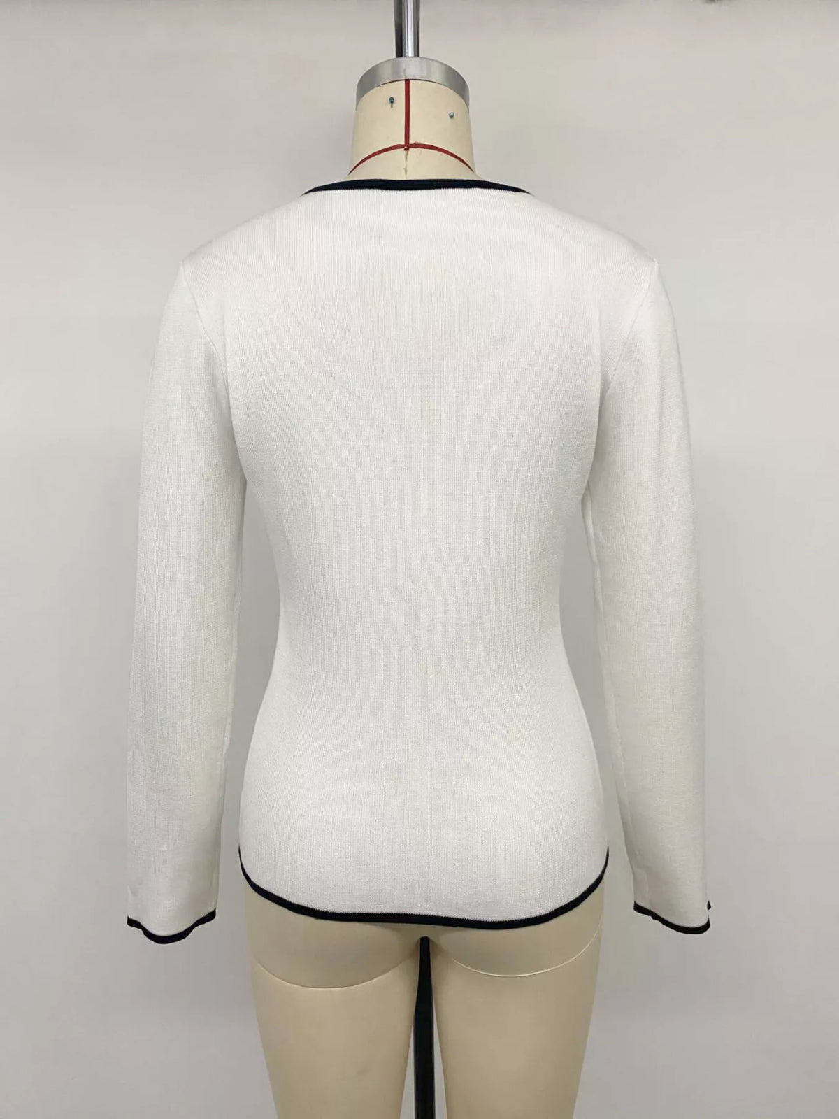 Contrast Trim Button Decor Knit Top, product view 13