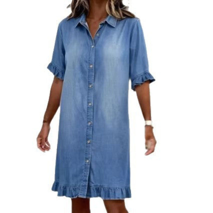 Product detail photo of Washed Single Breasted Denim Dress, washed single breasted denim dress, everyday style