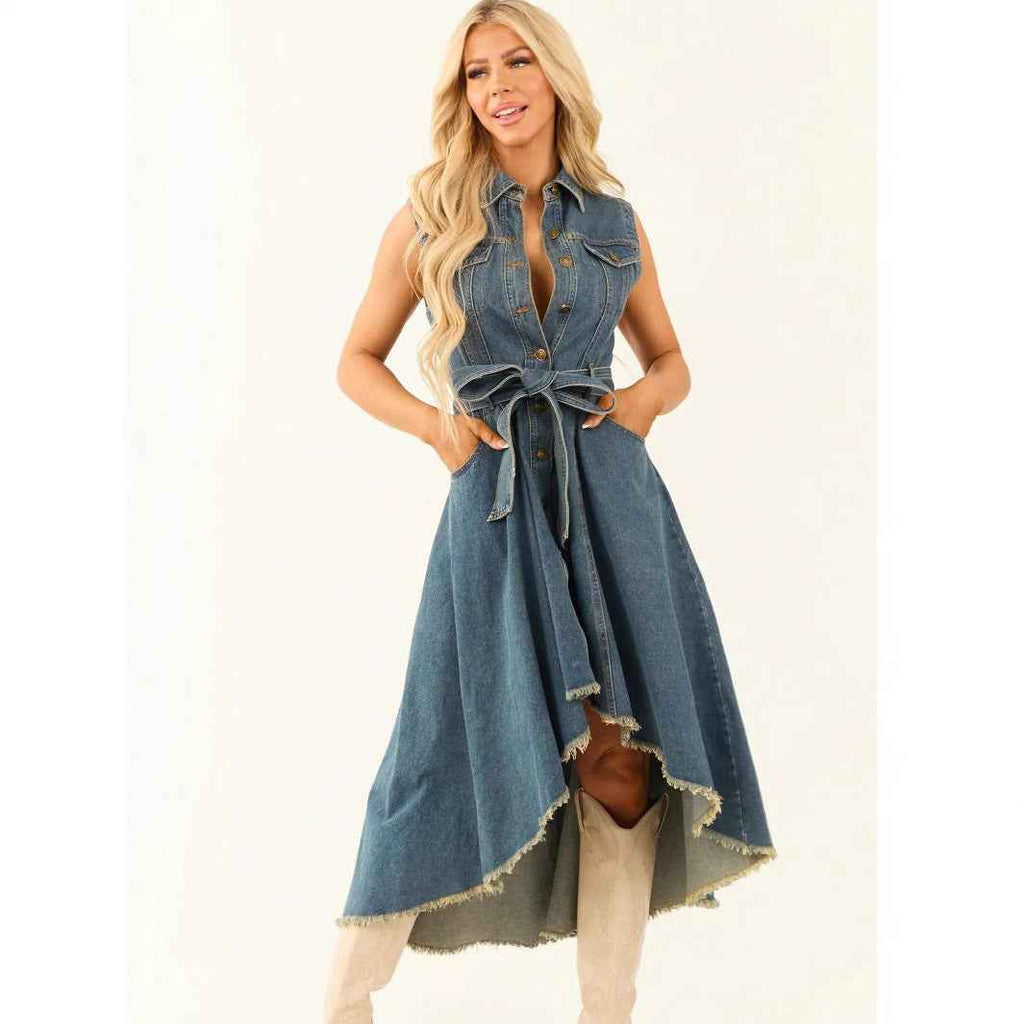 Sleeveless empire waist dress with hollow detail — additional view 8