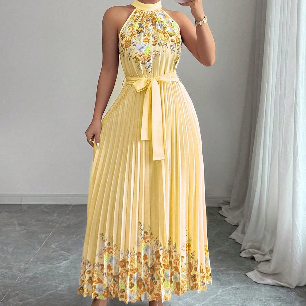 Women's Floral Print Pleated Maxi Dress, product view 7