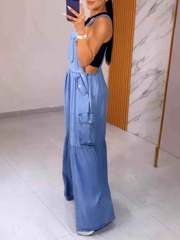 Plus size denim overalls with pockets — additional view 2