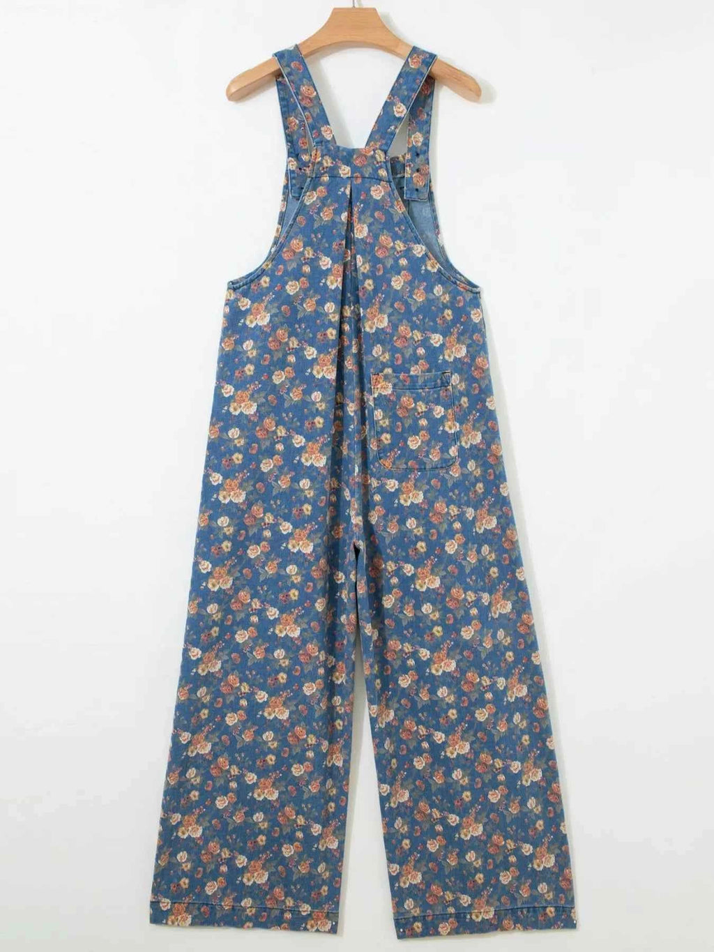 Floral print wide leg denim overalls — additional view 7