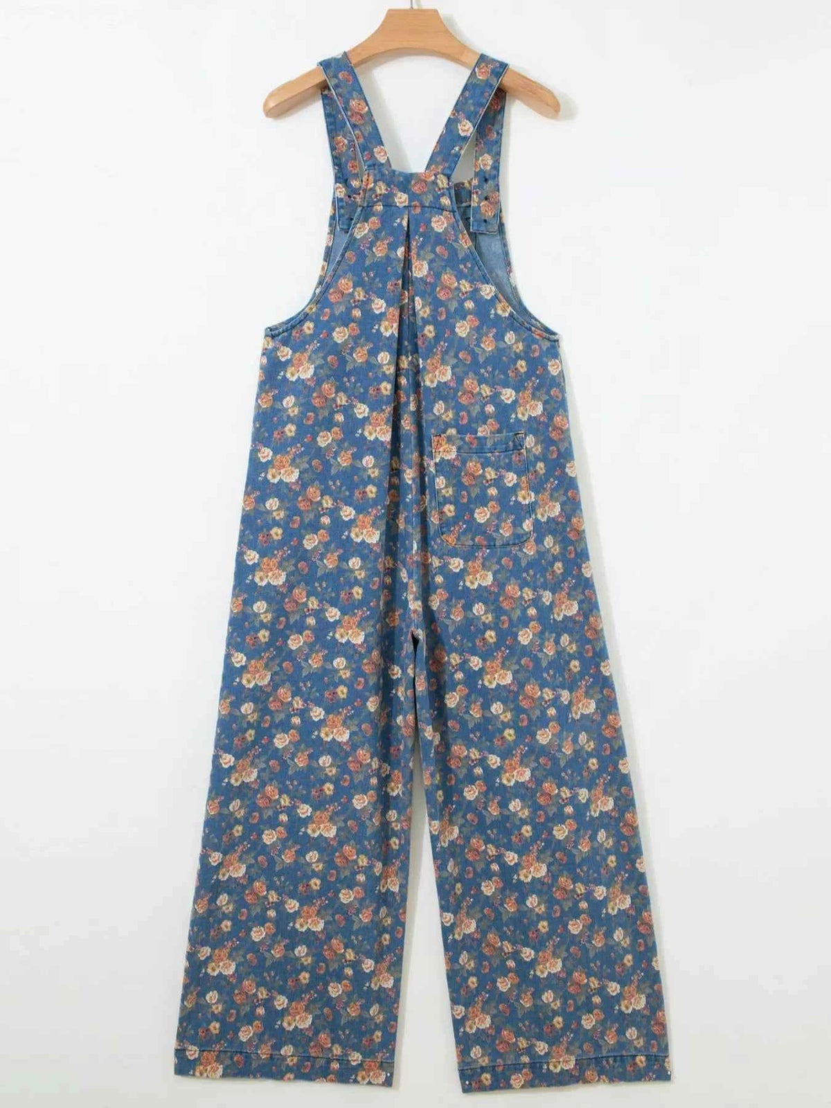 Floral Print Wide Leg Denim Overalls, product view 7