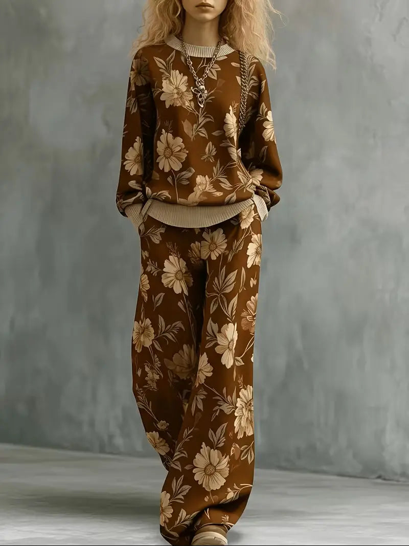 Printed sweatshirt and wide-leg pants set for women, image 2