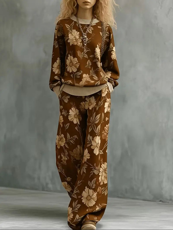 Printed sweatshirt and wide-leg pants set for women, image 2