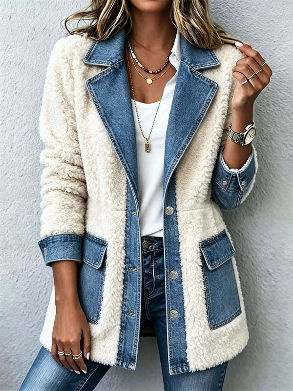 Patchwork denim-look cardigan jacket for women, image 10