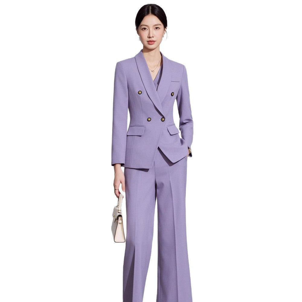 Purple women's suit set, blazer detail