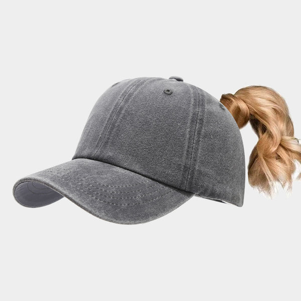 Gray ponytail sports sun hat for women