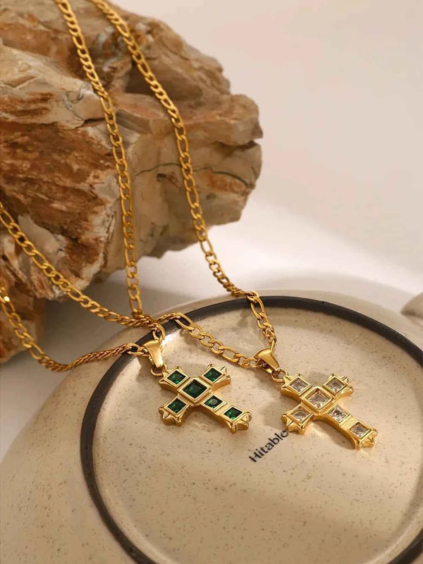 Zircon cross pendant necklace in stainless steel — additional view 2