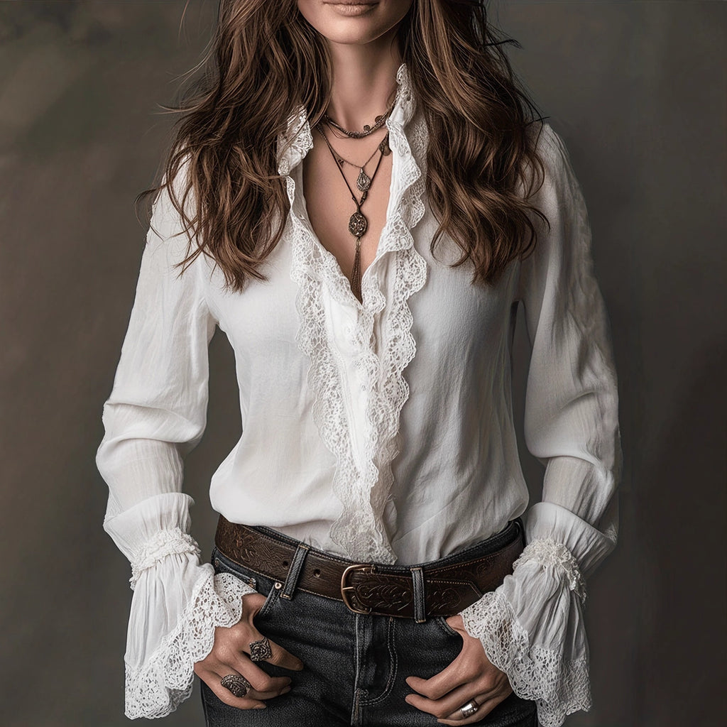 Main product photo of Loose Fit Lightweight Lace Shirt, Blouse, everyday style