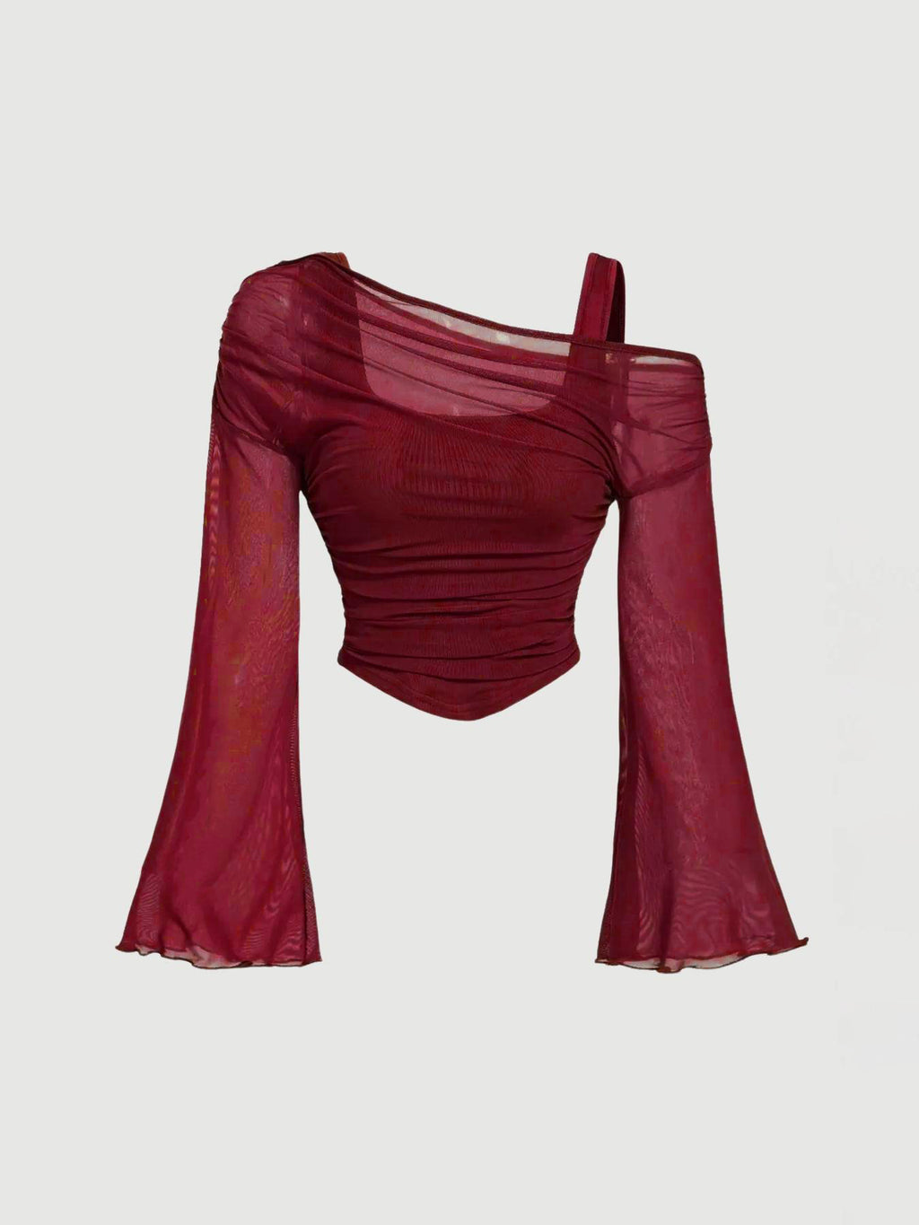 Product detail photo of Mesh Neck Pleated Long Sleeve Top, Blouse, mesh neck pleated long sleeve top, everyday style