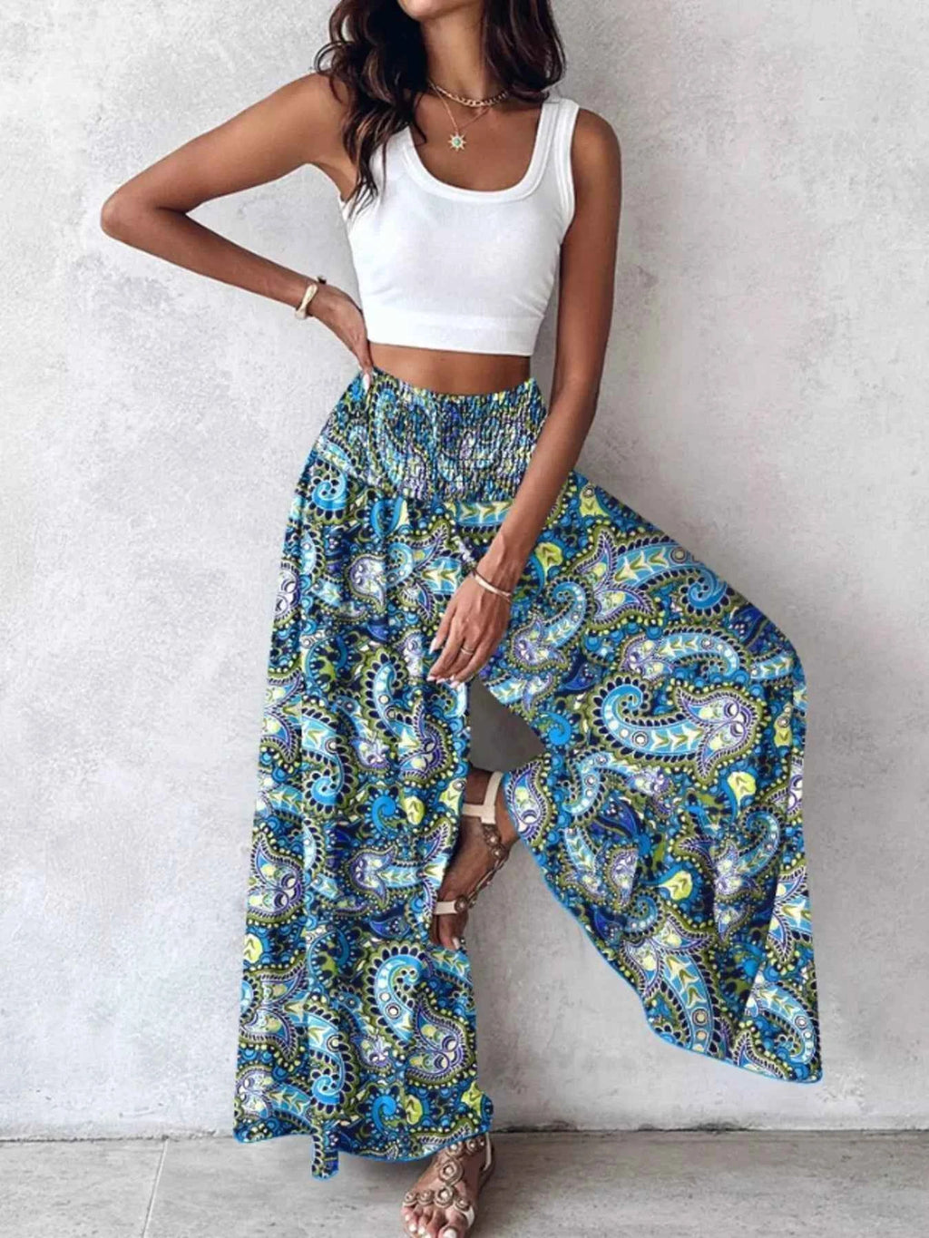 Printed Wide-Leg Pants for Effortless Style and Comfort-Bottom-Splashis-Splashis