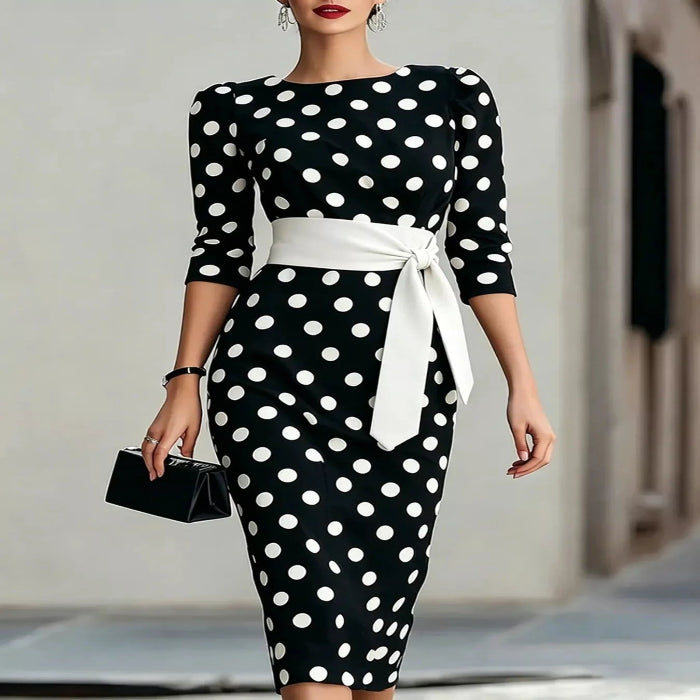 Full Size Polka Dot 3/4 Sleeve Dress Plus Size — primary view