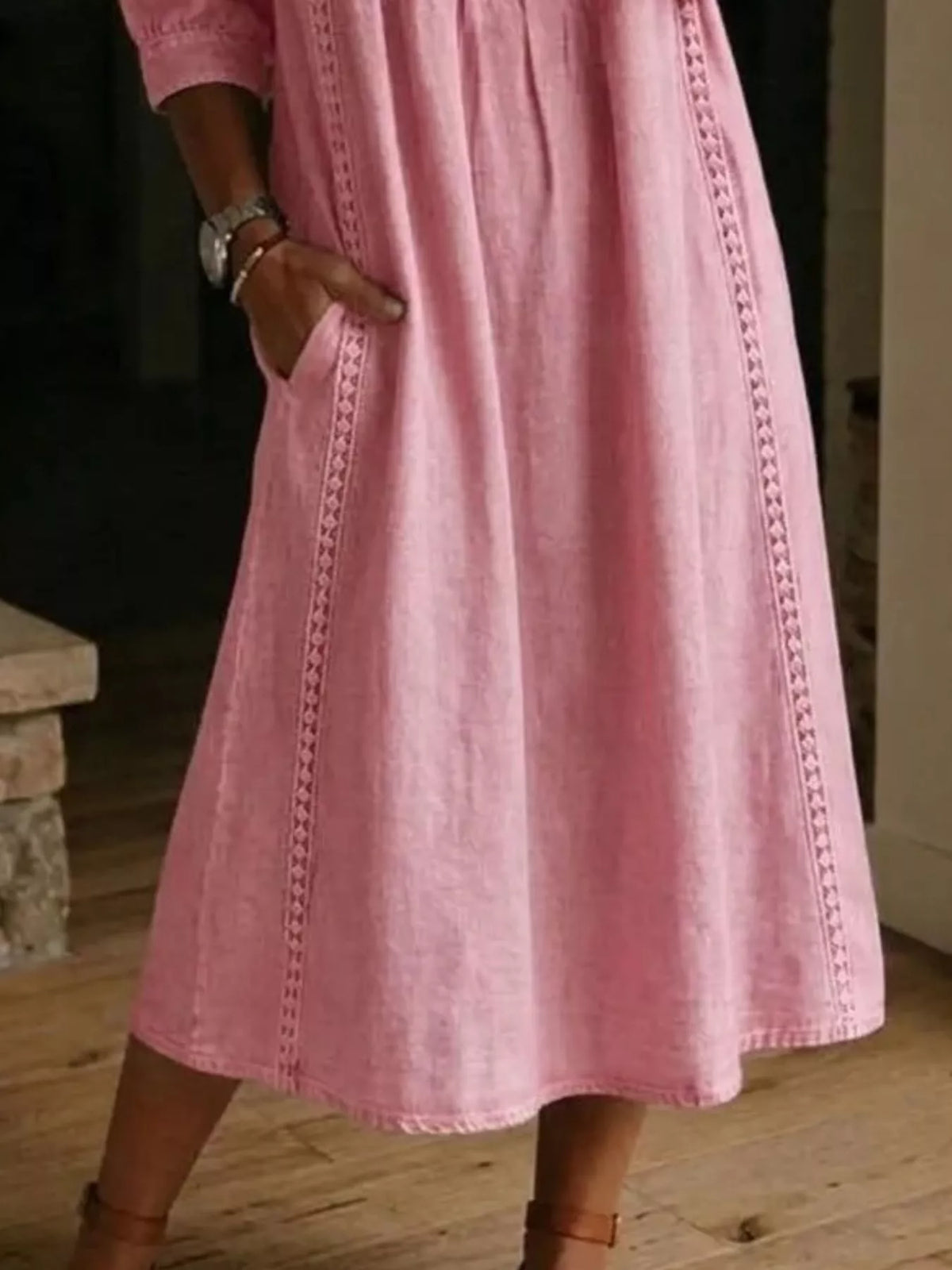 Full Size V-Neck 3/4 Sleeve Midi Dress Plus Size, product view 10