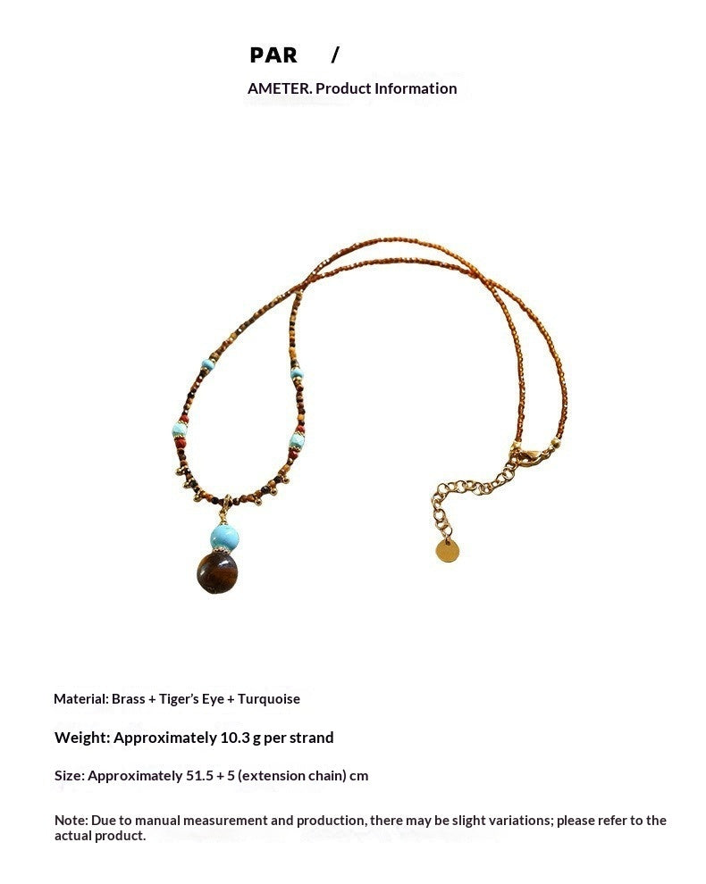 New Retro Tiger Eye Stone Gourd Fu-Lu Beaded Necklace For Women additional product view