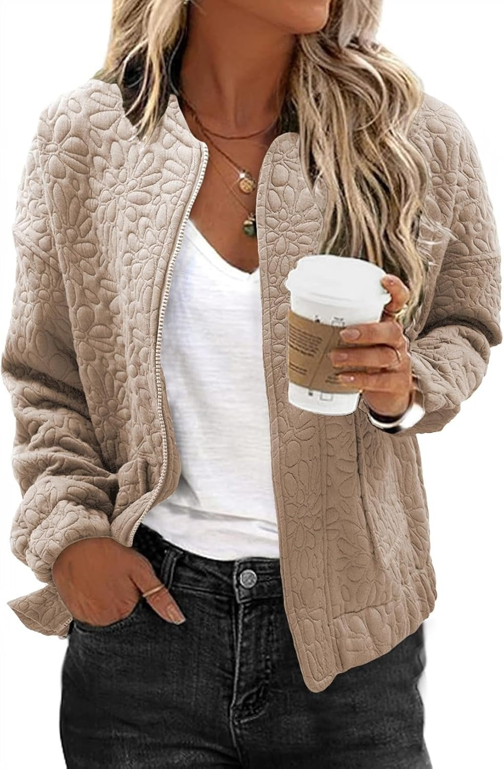 Women's Solid Textured Open-Front Cardigan Coat additional product view