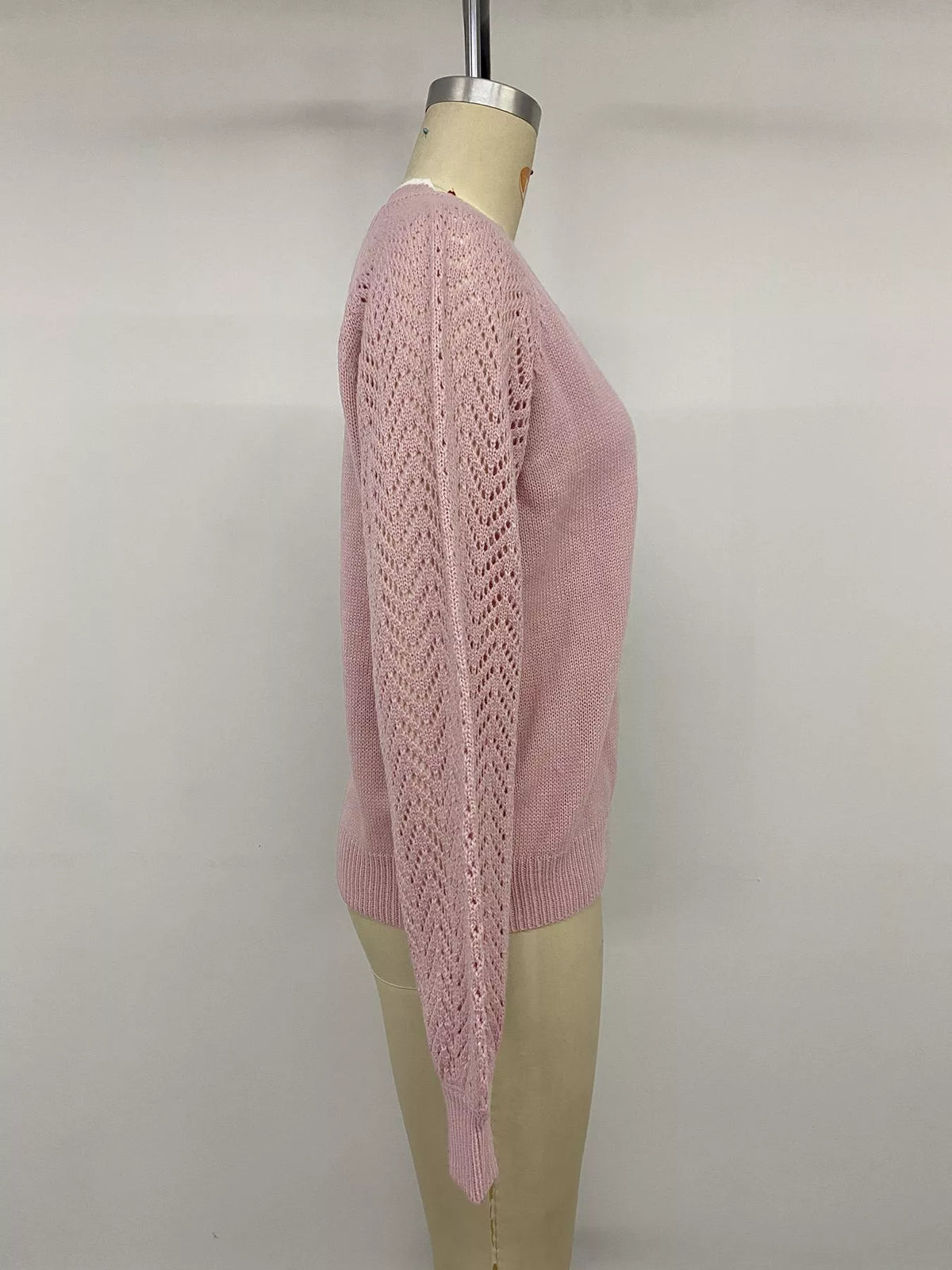 V-Neck Openwork Long Sleeve Sweater, product view 12