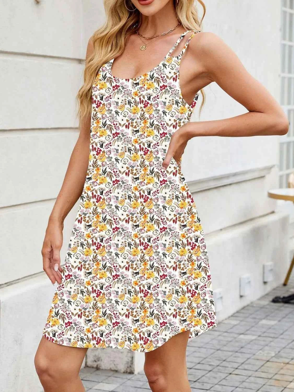 Casual Printed Scoop Neck Dress-Maxi Dress.-Splashis-Splashis