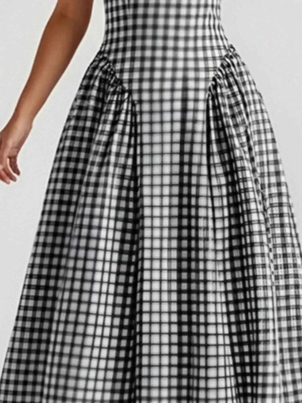 Full Size Square Neck Plaid Dress-Casual Dresses-Splashis-Splashis