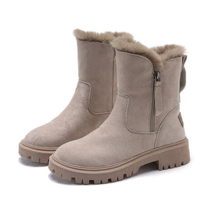 Apricot chunky heel ankle boots - bow detail winter boots for women