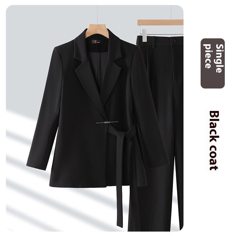 Women's Suit Collar Blazer & Wide-Leg Pants Two-Piece Set, front product view