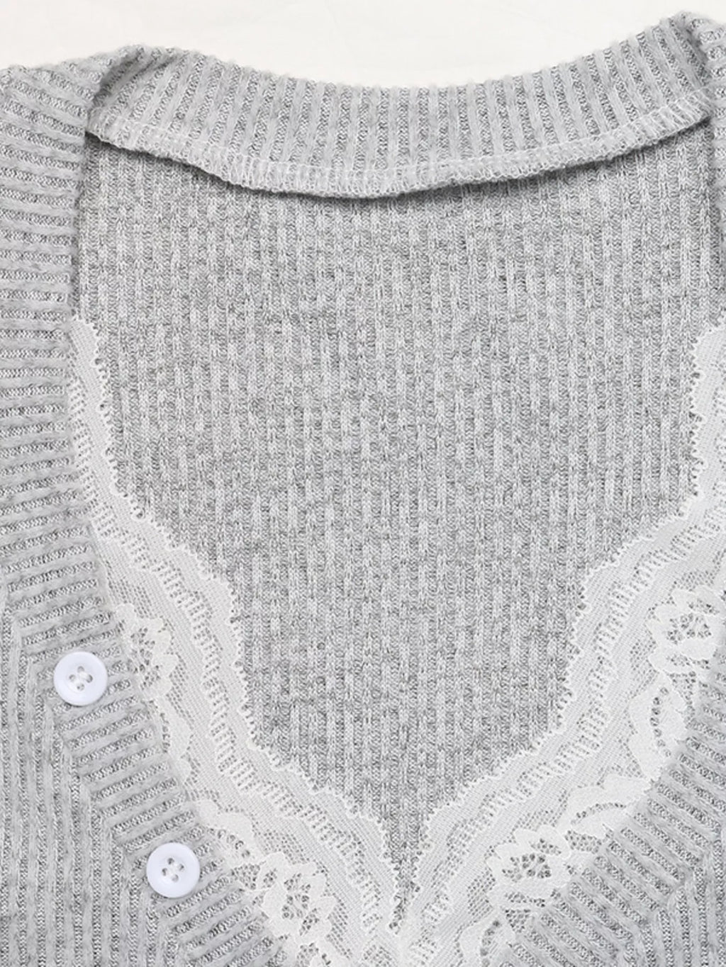 Ribbed lace-trim henley t-shirt — additional view 6
