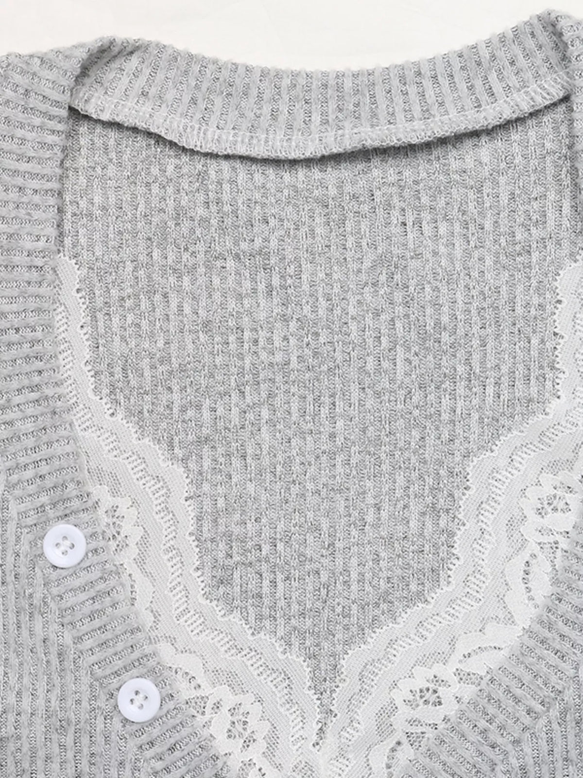 Ribbed Lace Trim Henley T-Shirt, alternate product view