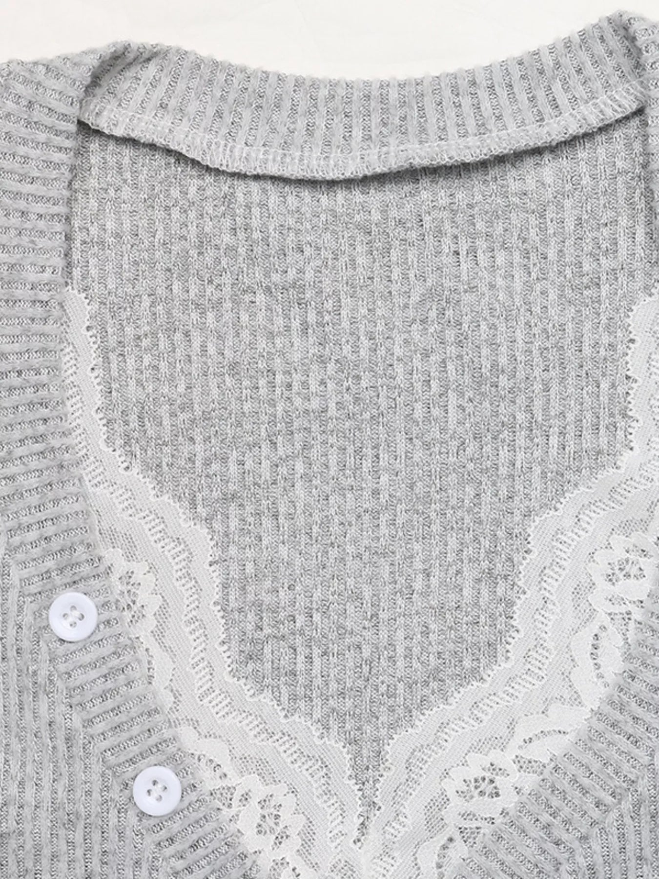 Ribbed lace-trim henley t-shirt — additional view 6