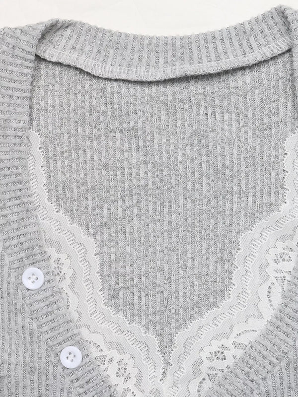 Ribbed lace-trim henley t-shirt — additional view 6