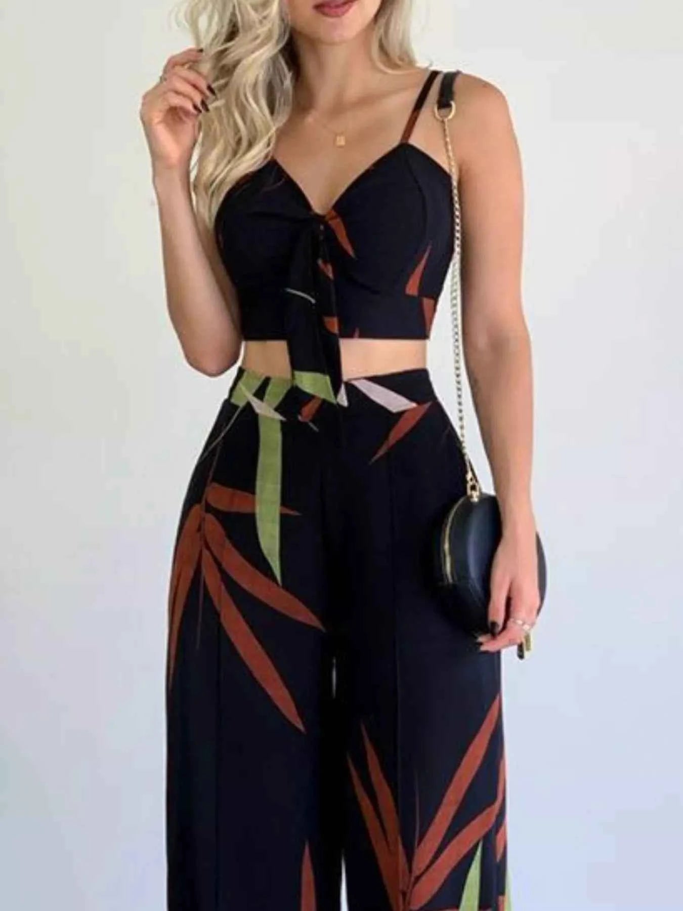 Tropical Print Spaghetti Strap Set Secondary image