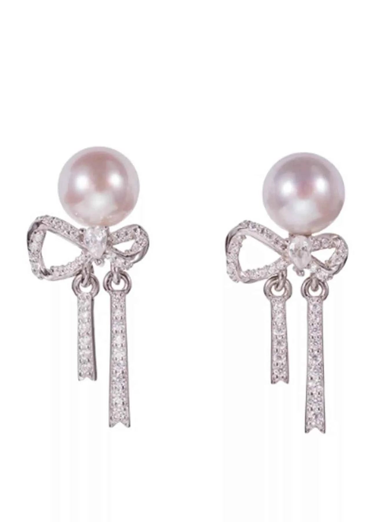 Pearl bowknot drop earrings — additional view 4