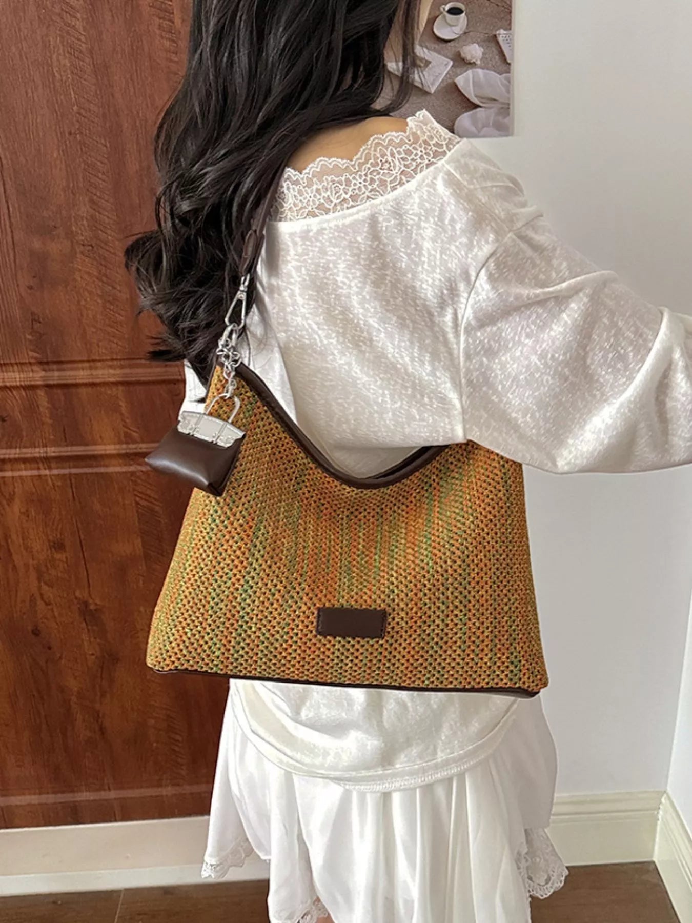 Product detail photo of Woven Straw Crossbody Bag, Handbag, yellow, woven straw crossbody bag, everyday style