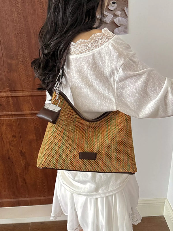 Product detail photo of Woven Straw Crossbody Bag, Handbag, yellow, woven straw crossbody bag, everyday style