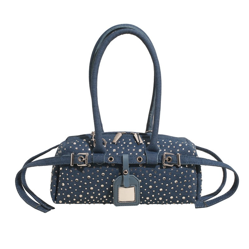 Casual Denim Rectangular Handbag, angled product view