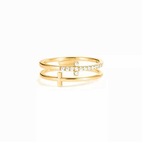 Double band zircon cross ring in silver-plated alloy — additional view 2