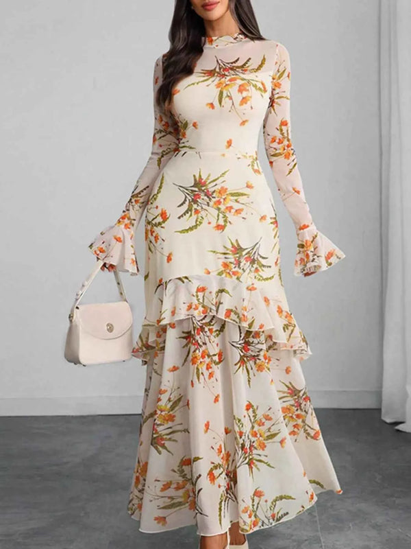 Floral flounce sleeve mermaid maxi dress — additional view 2