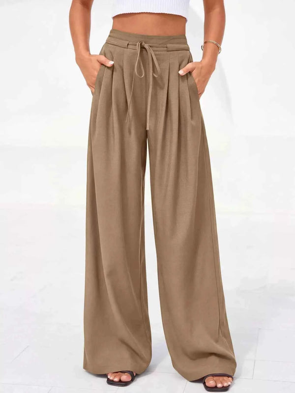 Full Size Plus Size High-Waisted Wide-Leg Pants for Effortless Style-Bottom-Splashis-Splashis