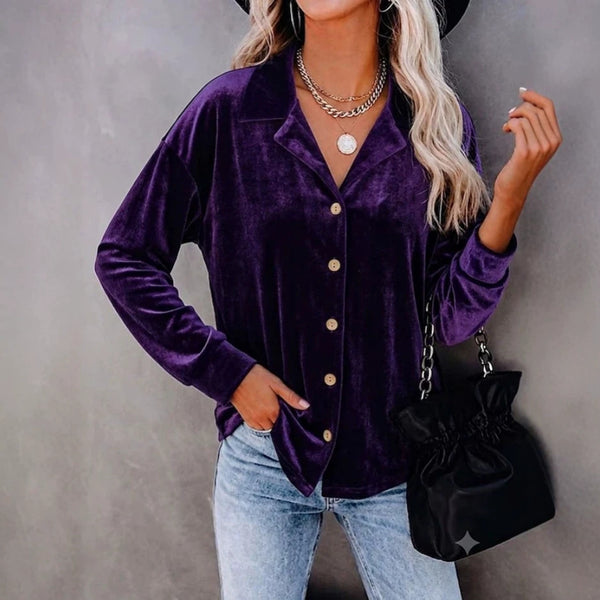 Product detail photo of Button Up Velvet Long Sleeve Shirt, Women’s Shirt, button up velvet long sleeve shirt, everyday style