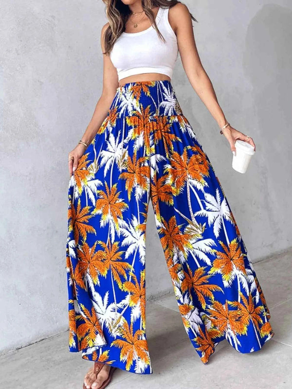 Printed Wide-Leg Pants for Effortless Style and Comfort-Bottom-Splashis-Splashis