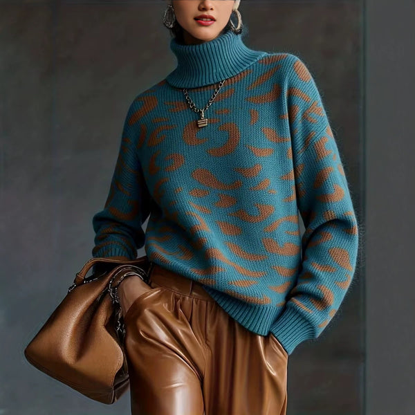 Women's Leopard Print Turtleneck Sweater-Splashis, alternate view 1